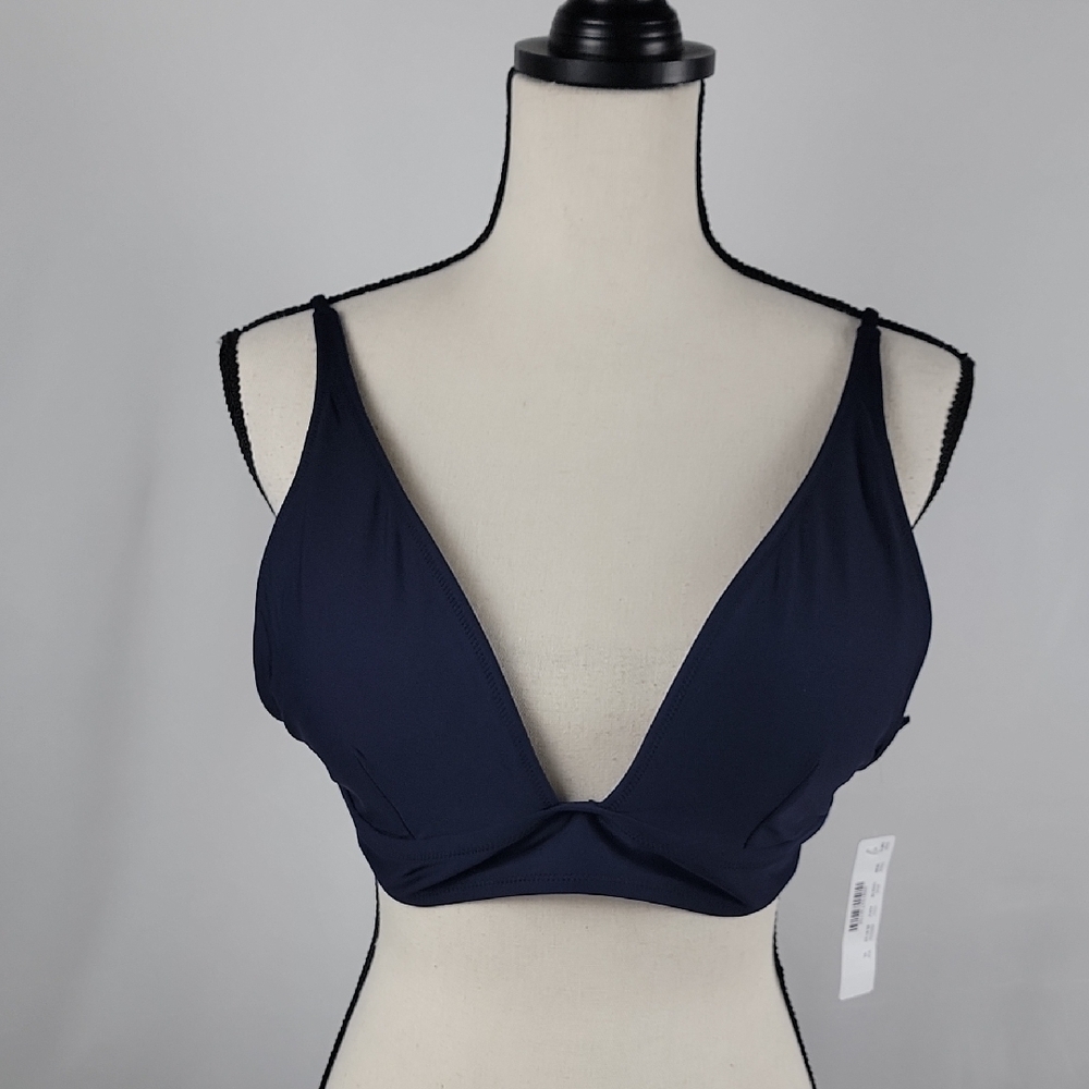 J. Crew Size XL Navy Blue Plunge Bikini Top, NEW with Tag, Adjustable Straps